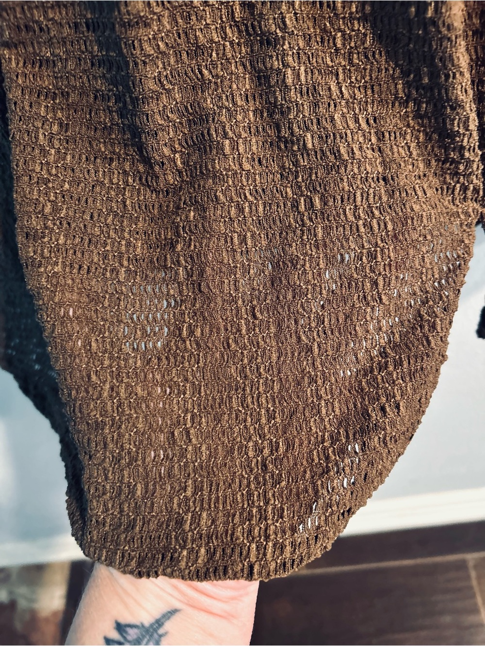 ASOS DESIGN Brown Crochet Mini Dress Plunge V-Neck Split Slv 3D Corsage XL NWOT - Picture 10 of 10